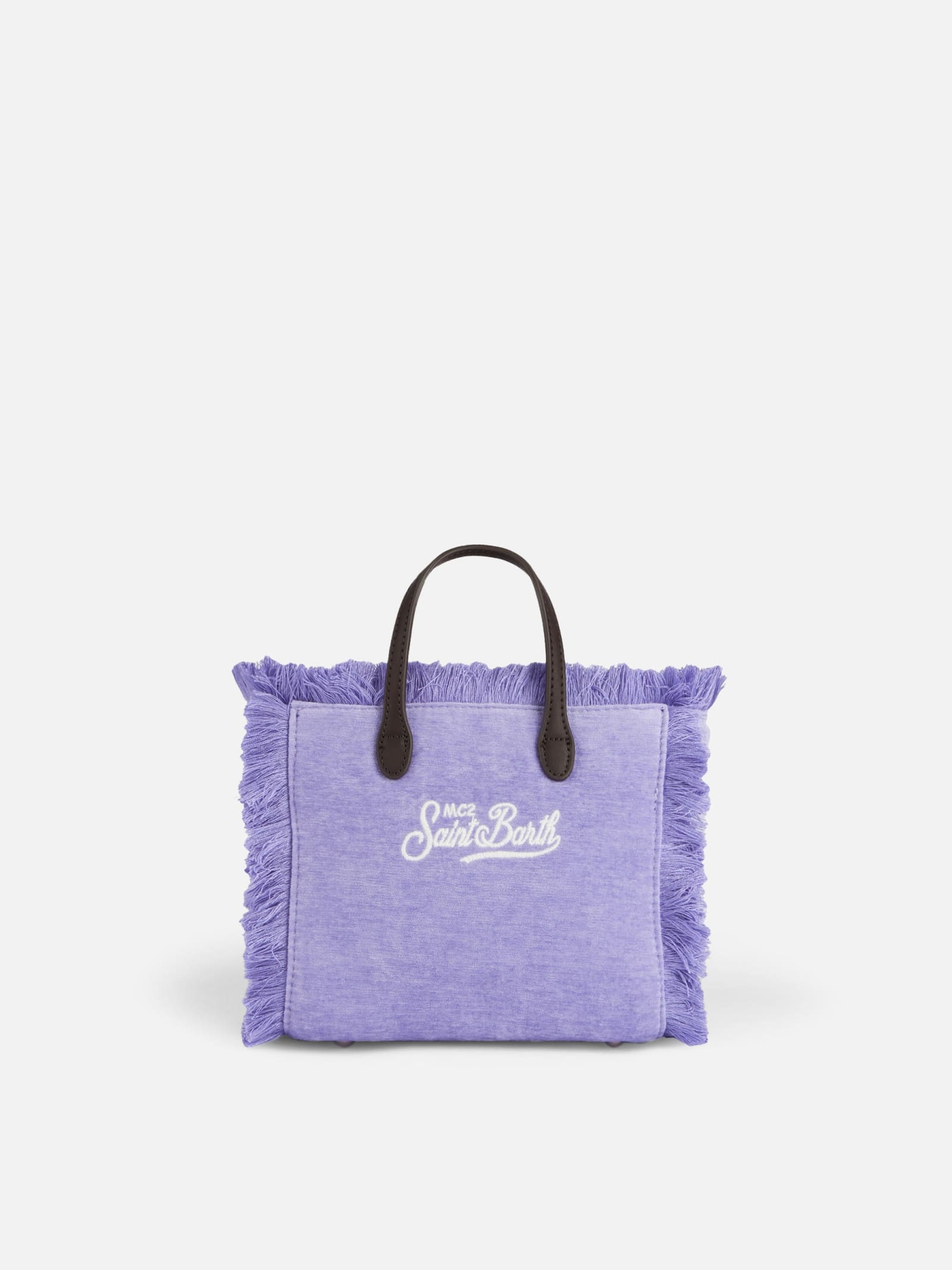 Mc2 Saint Barth Lilac Velvet Chine Mini Vanity Fringed Bag In Pink