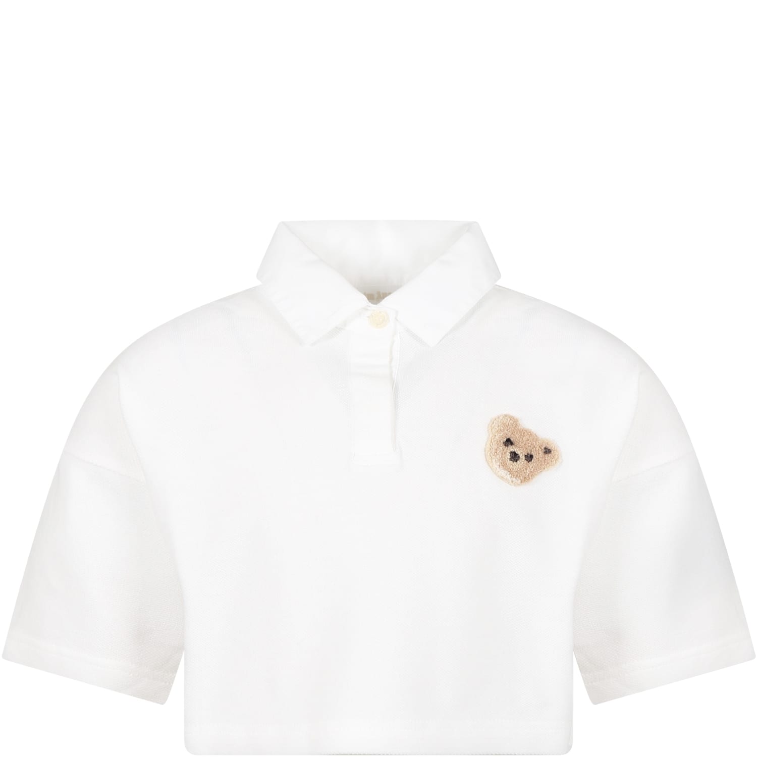 Palm Angels White Polo For Girl With Logo And Patch