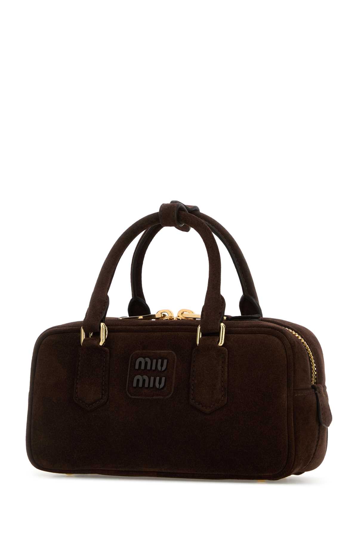 Miu Miu Dark Brown Suede Arcadie Handbag In Brown