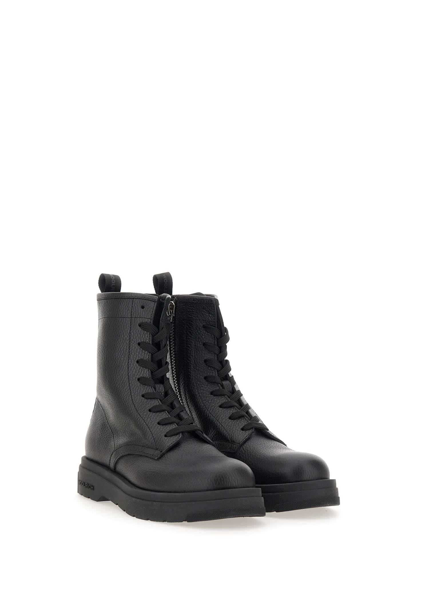 Shop Woolrich New City Tumbled Leather Boots In Black