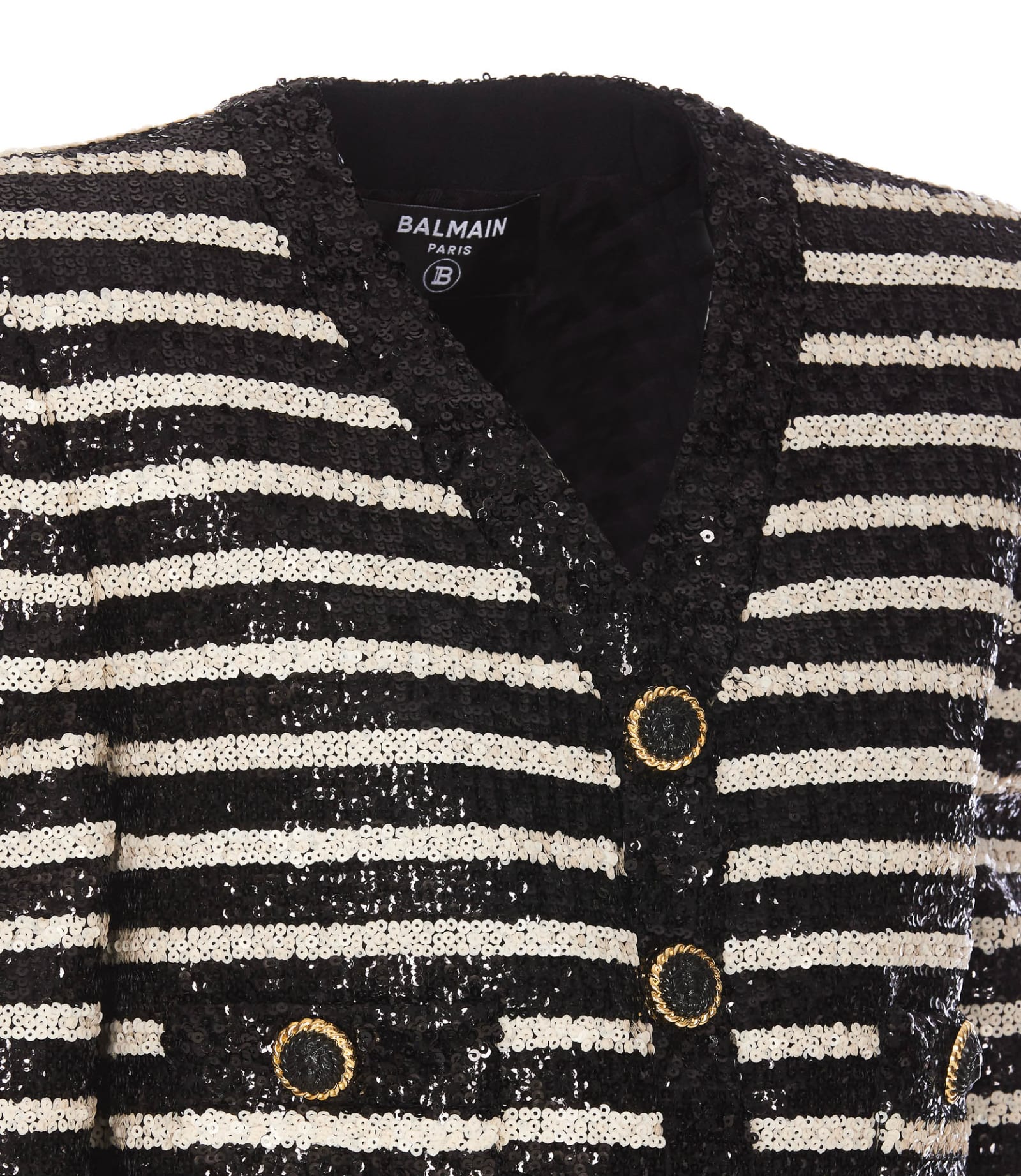 Shop Balmain Striped Sequins Jacket In Black