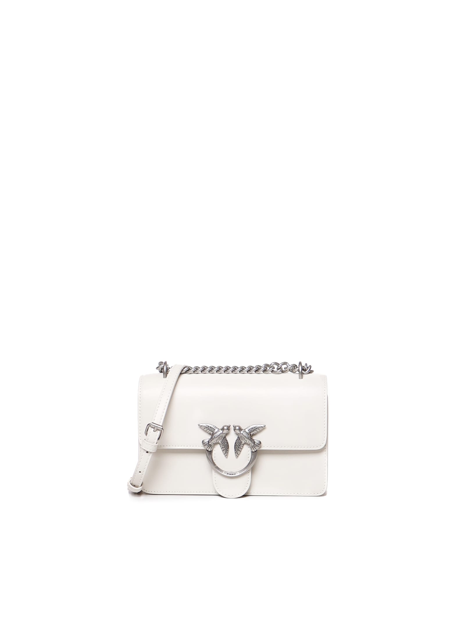 Pinko Love One Mini Bag In Bianco Seta-old Silver