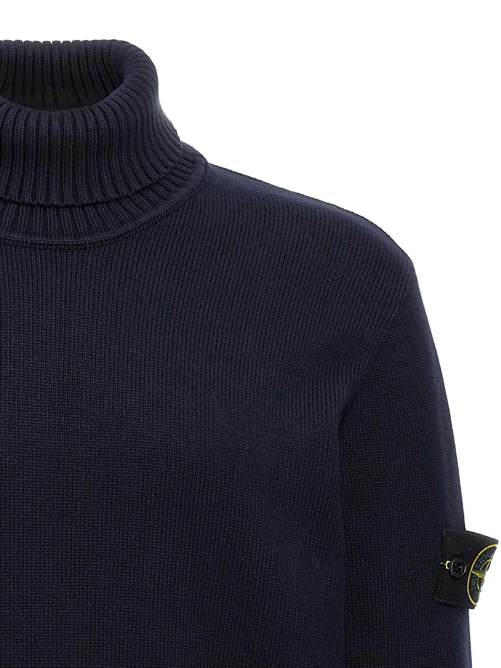 Shop Stone Island Logo Badge Turtleneck Sweater In Blue