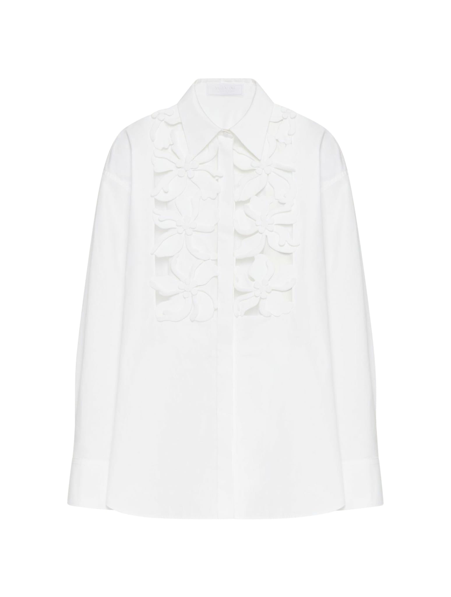 Valentino Shirt - Embroidered Embroideries Compact Popeline In White