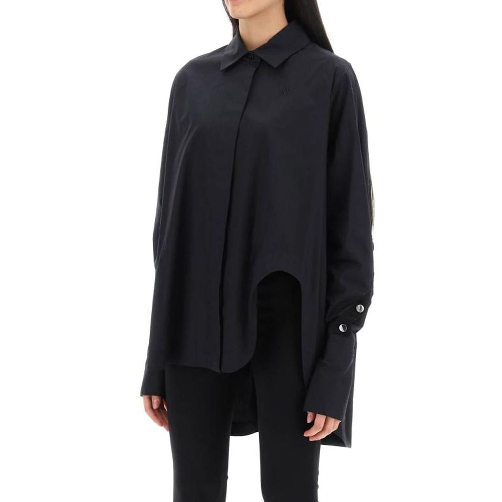 Shop Attico Asymmetric Cotton Shirt In Black