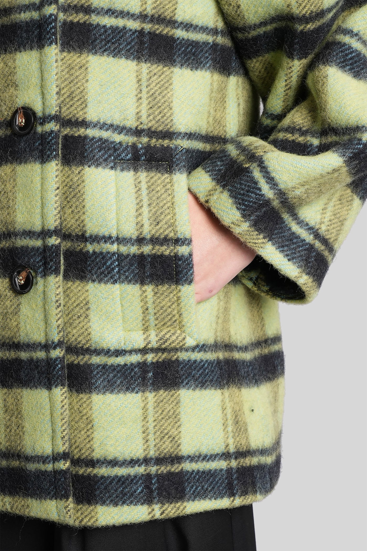 Ganni Oversized Double-breasted Checked Brushed-wool Coat In Green