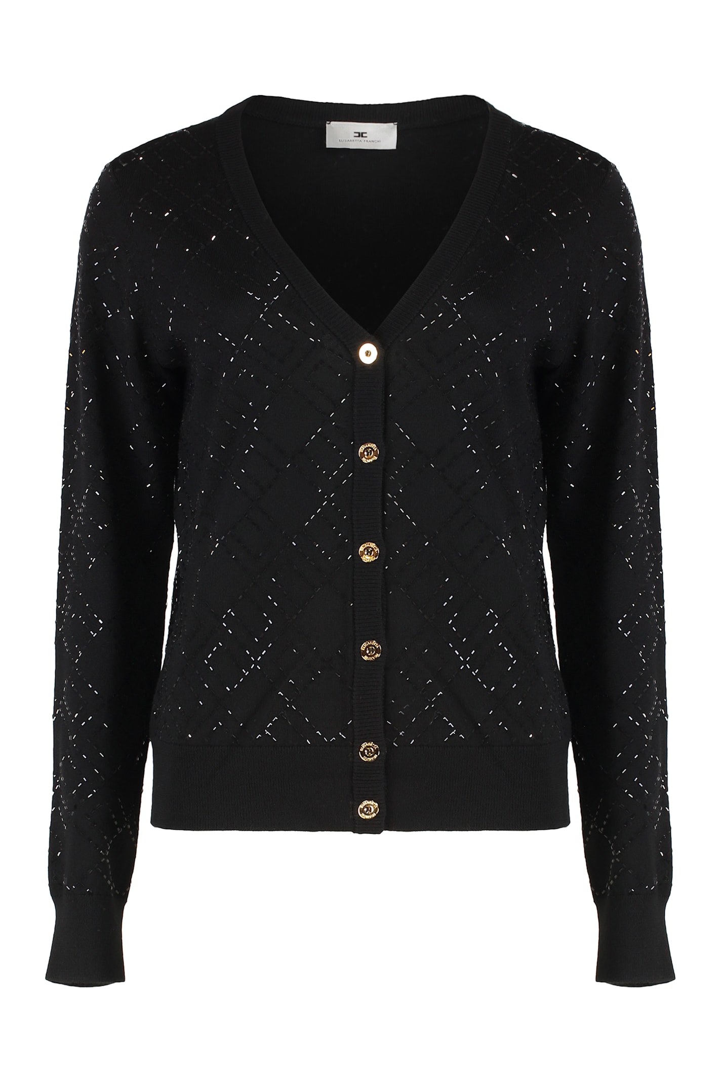 Elisabetta Franchi V-neck Textured Pattern Knitwear Cardigan In Black