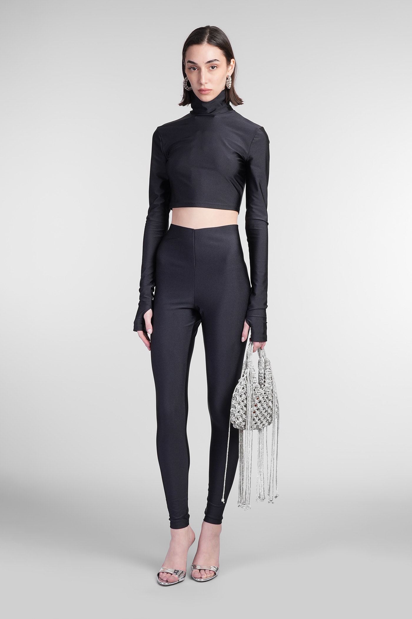 The Andamane High Neck Long Sleeve Open Back Bodysuit In Black
