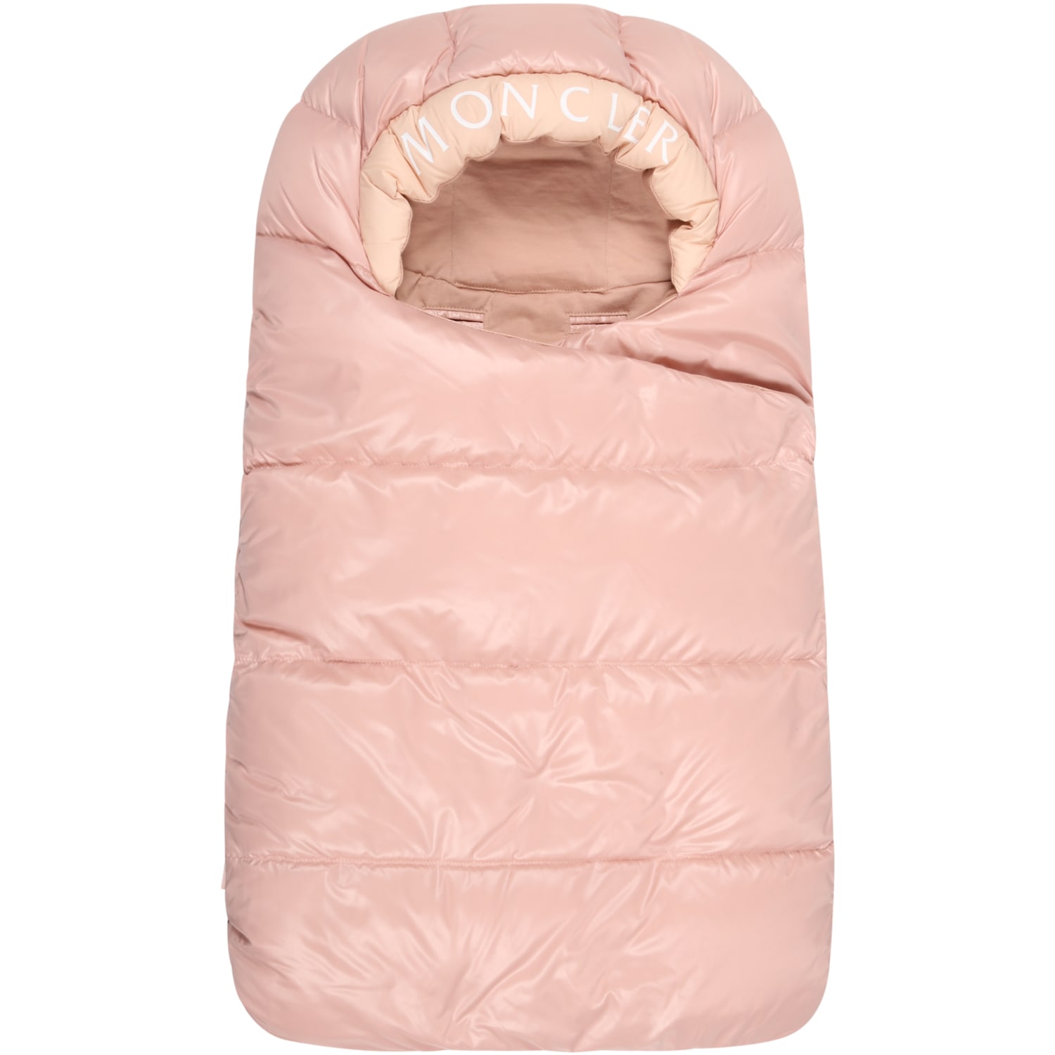 Moncler Pink Sleeping Bag For Baby Girl With White Logo