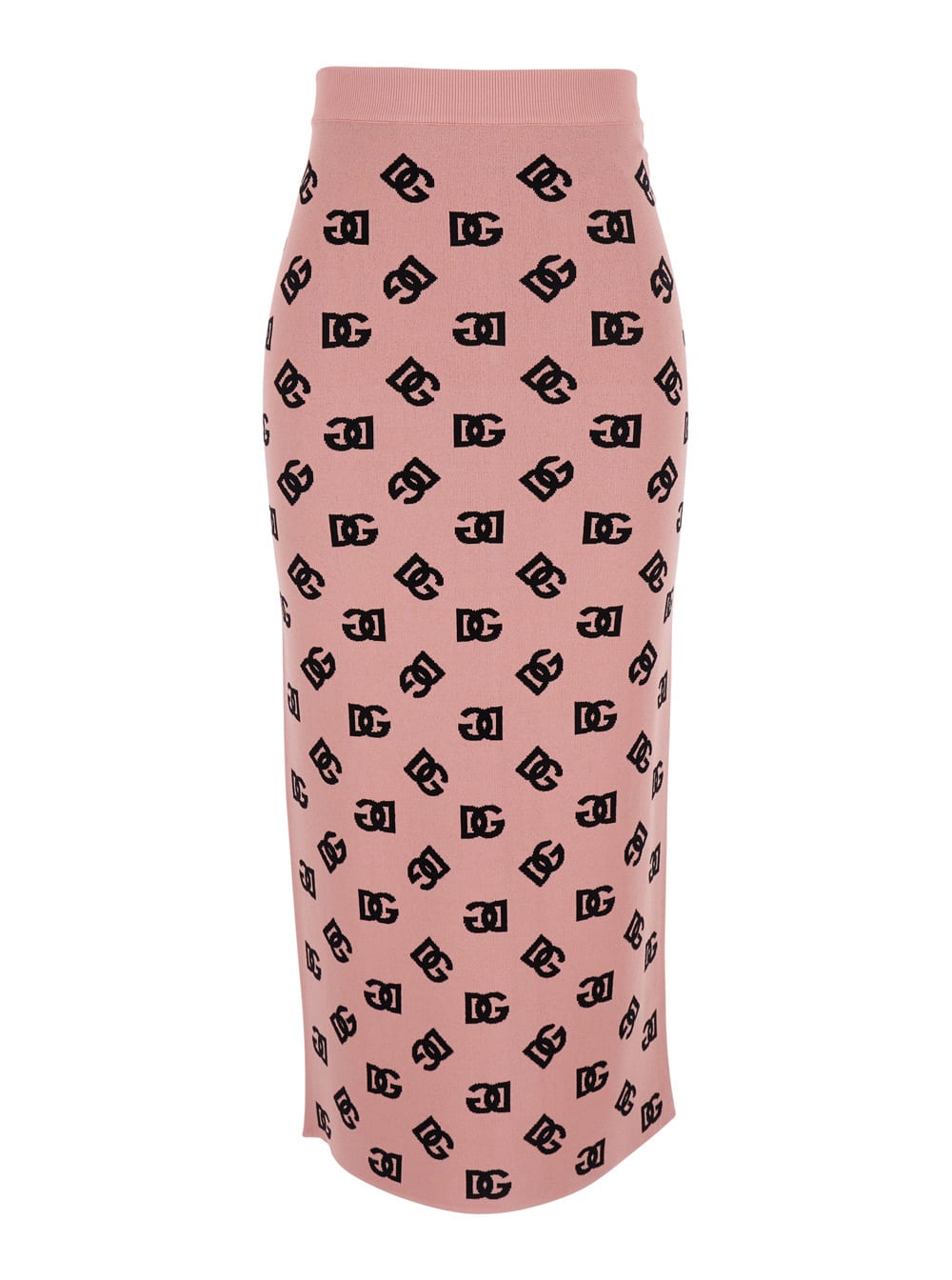 Dolce & Gabbana Pink Skirt With Pencil Design And All-over Printed Dg Logo In Viscose Blend Woman In Pink