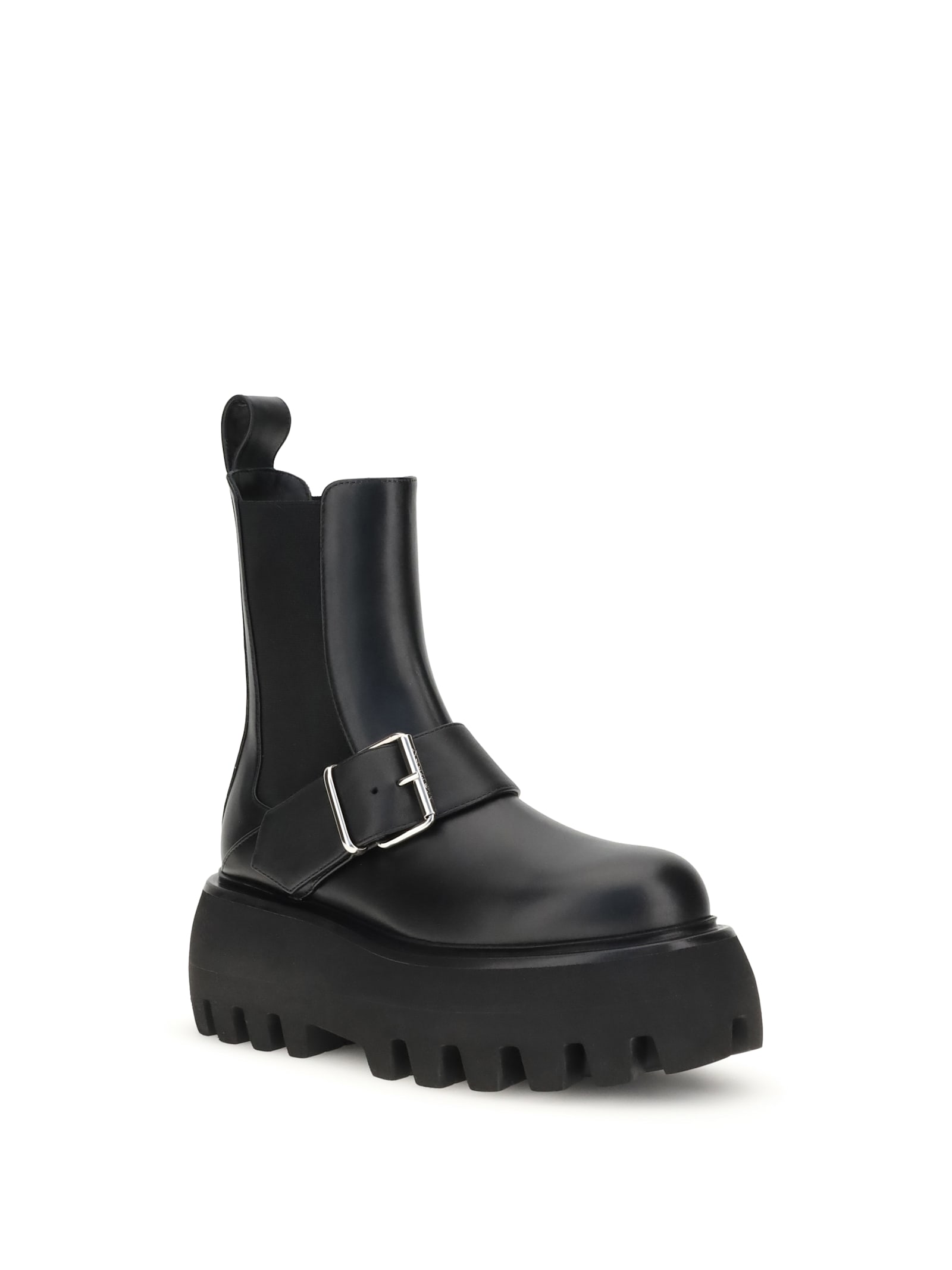 Alexander Mcqueen Ankle Boots With Buckle And Chunky Sole In Black