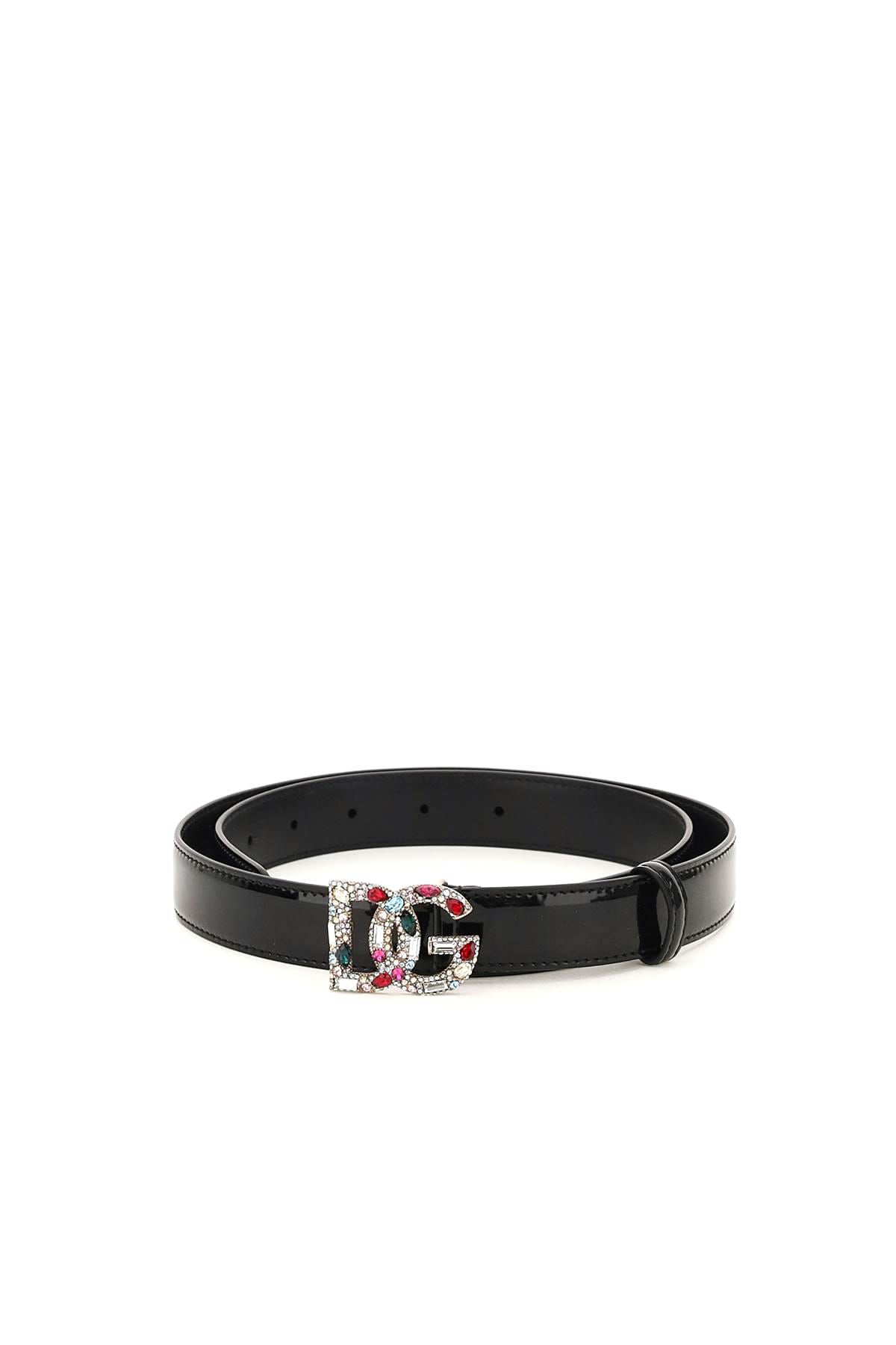 Dolce & Gabbana Patent Leather Belt With Crystal Logo Buckle