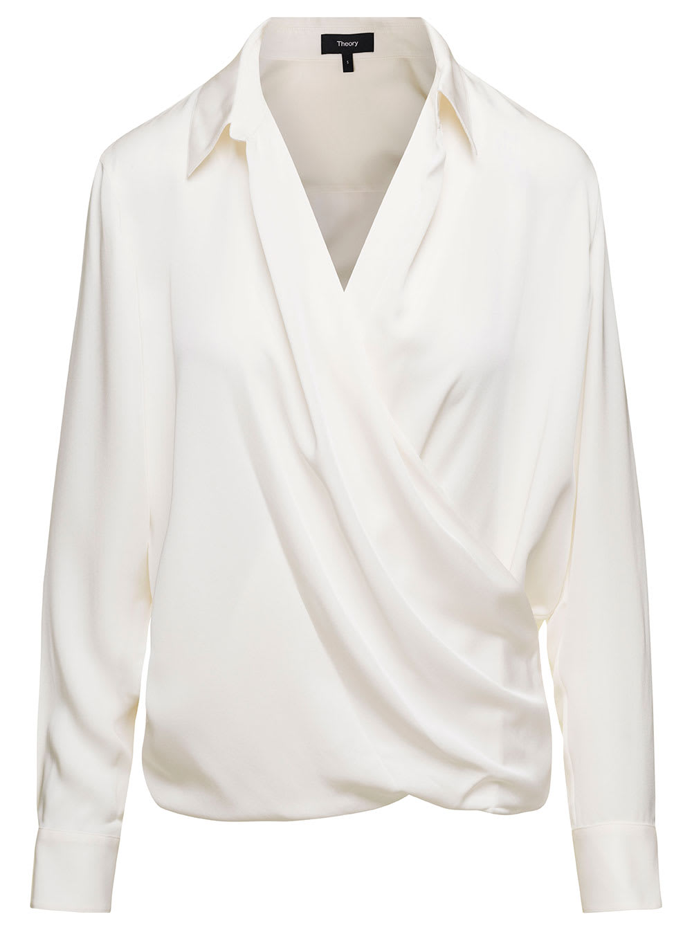 Theory Long Sleeves Wrap Blouse In Ivory