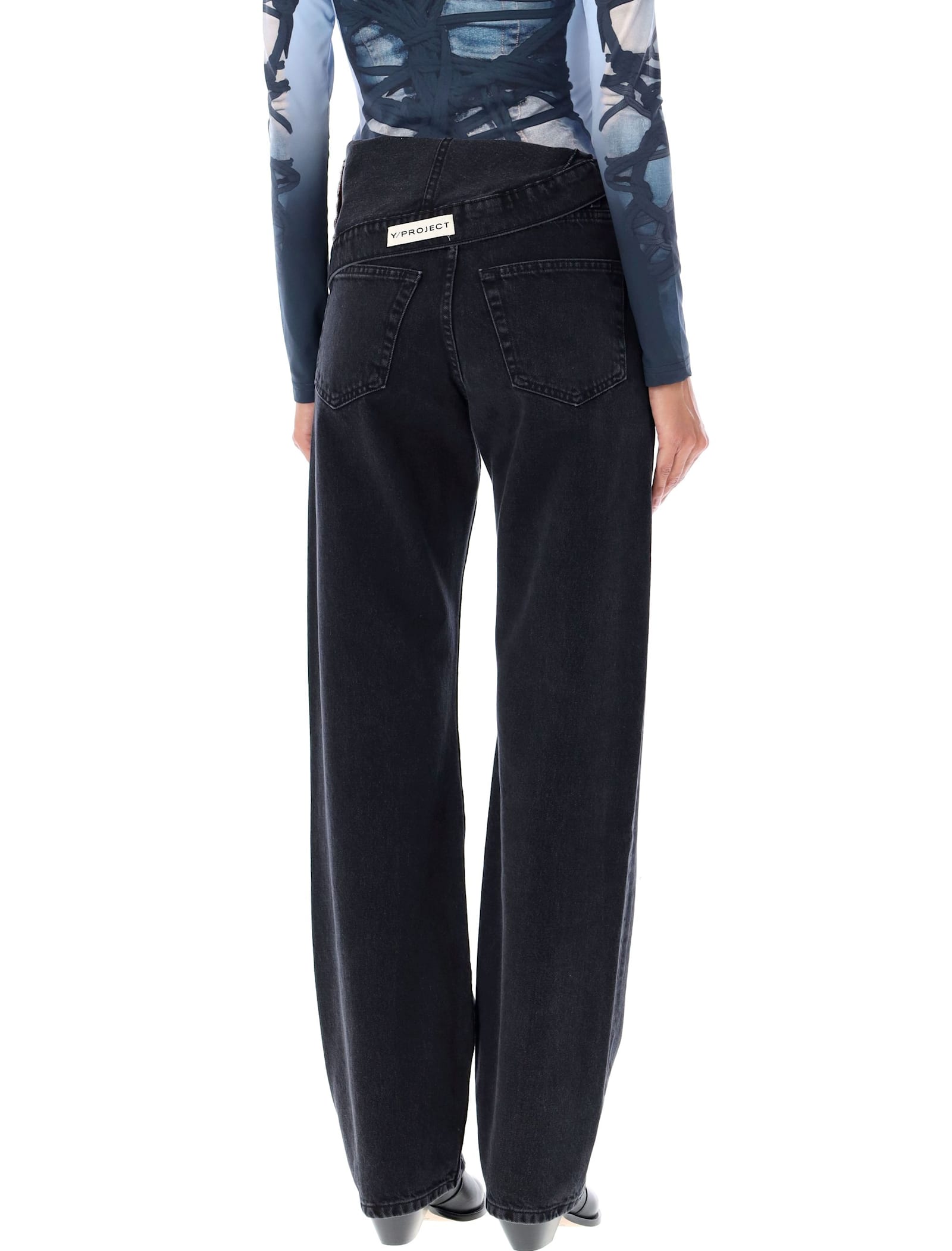 Shop Y/project Asymmetric Waist Jeans In Evergreen Black