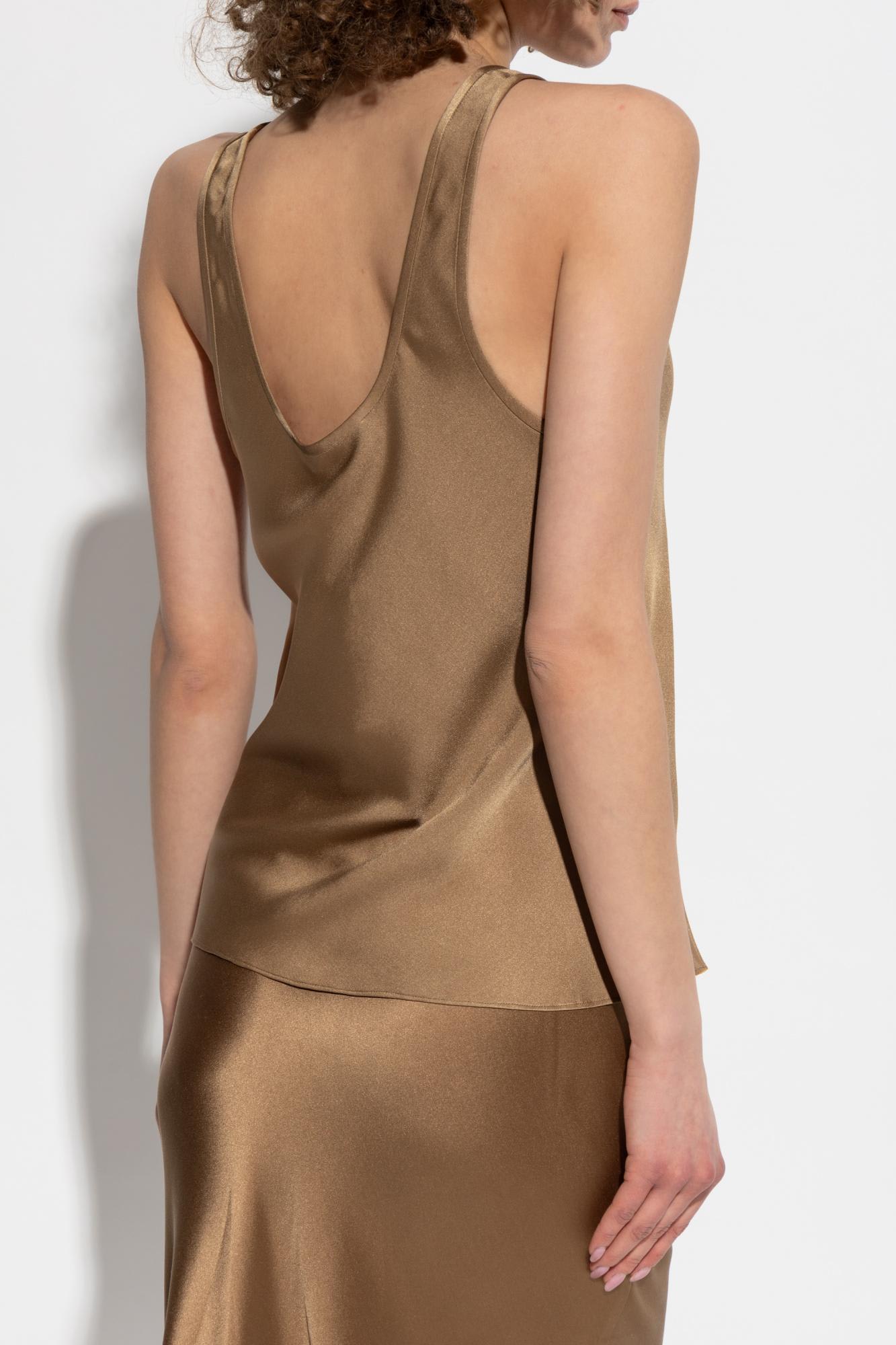 Shop Anine Bing Silk Top Lea In Marrone