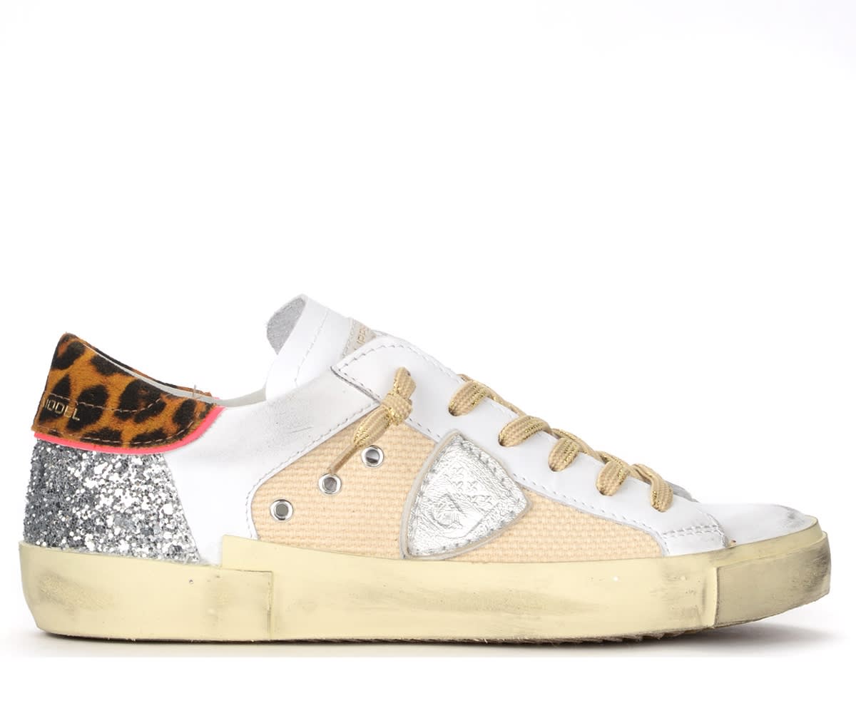Sneaker Philippe Model Paris X White And Beige With Leopardskin Spoiler