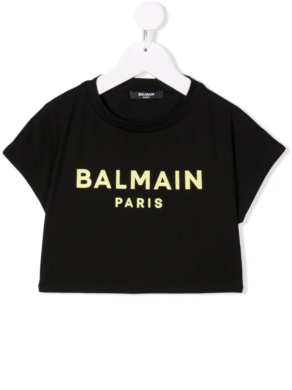 Balmain Kids Black Crop T-shirt With Yellow Glitter Logo