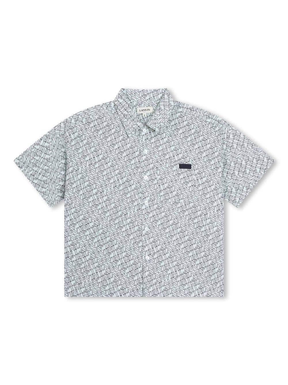 Shop Lanvin Short Sleeved Shirt With Logo Pattern In Blue