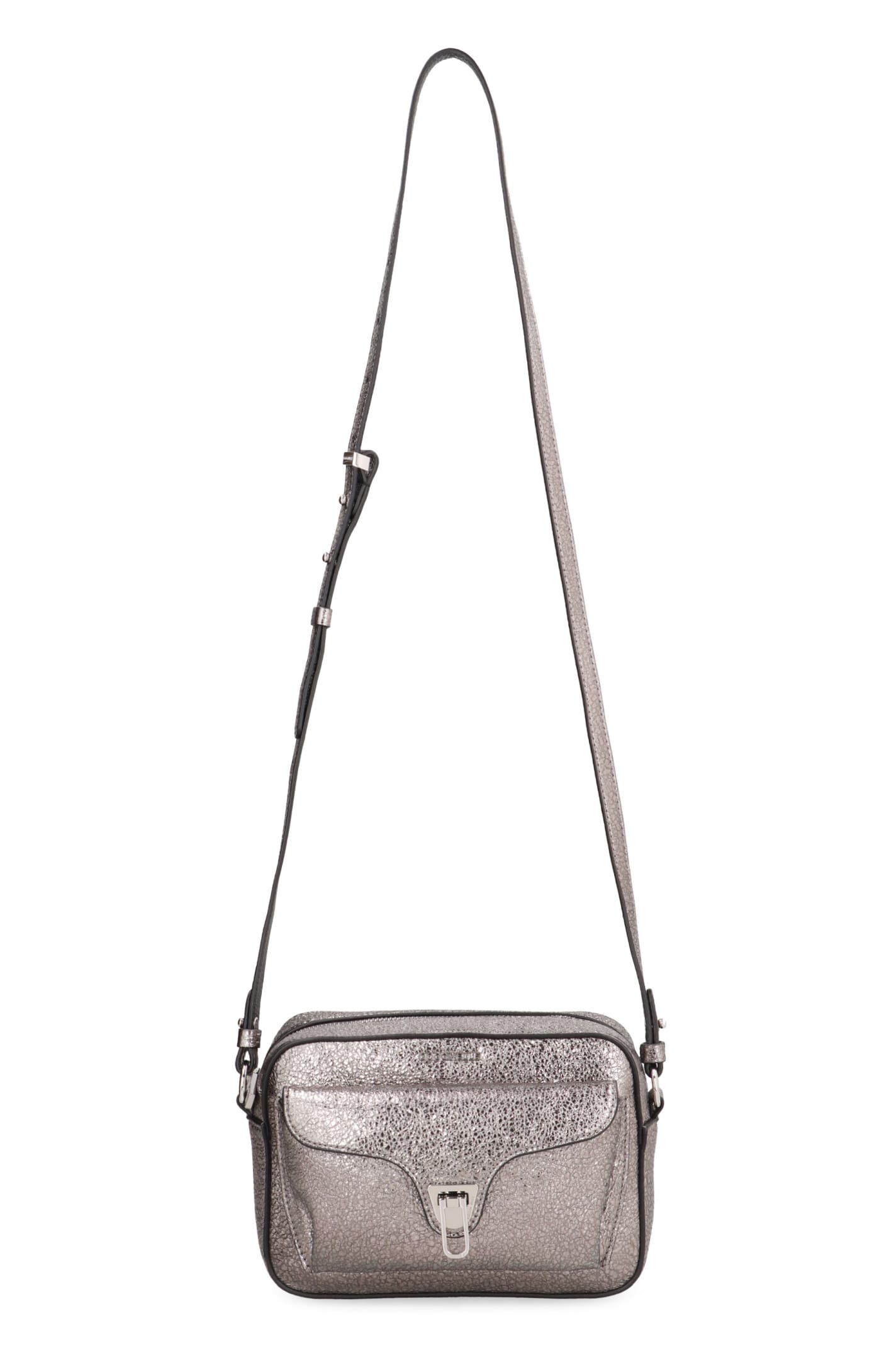 Shop Coccinelle Beat Leather Crossbody Bag In Silver