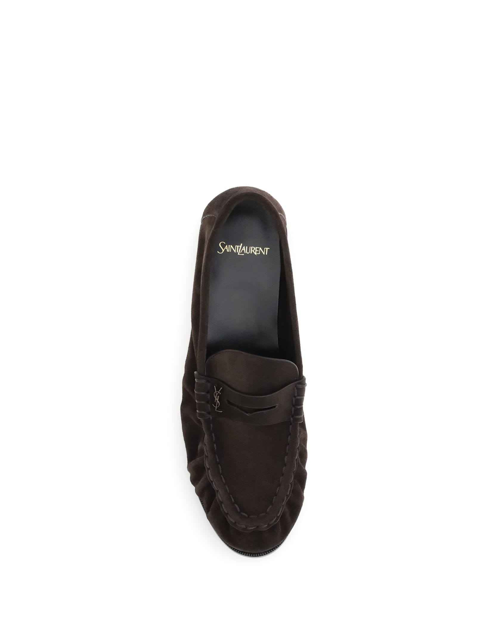 Saint Laurent Cassandre-detail Suede Loafers In Brown