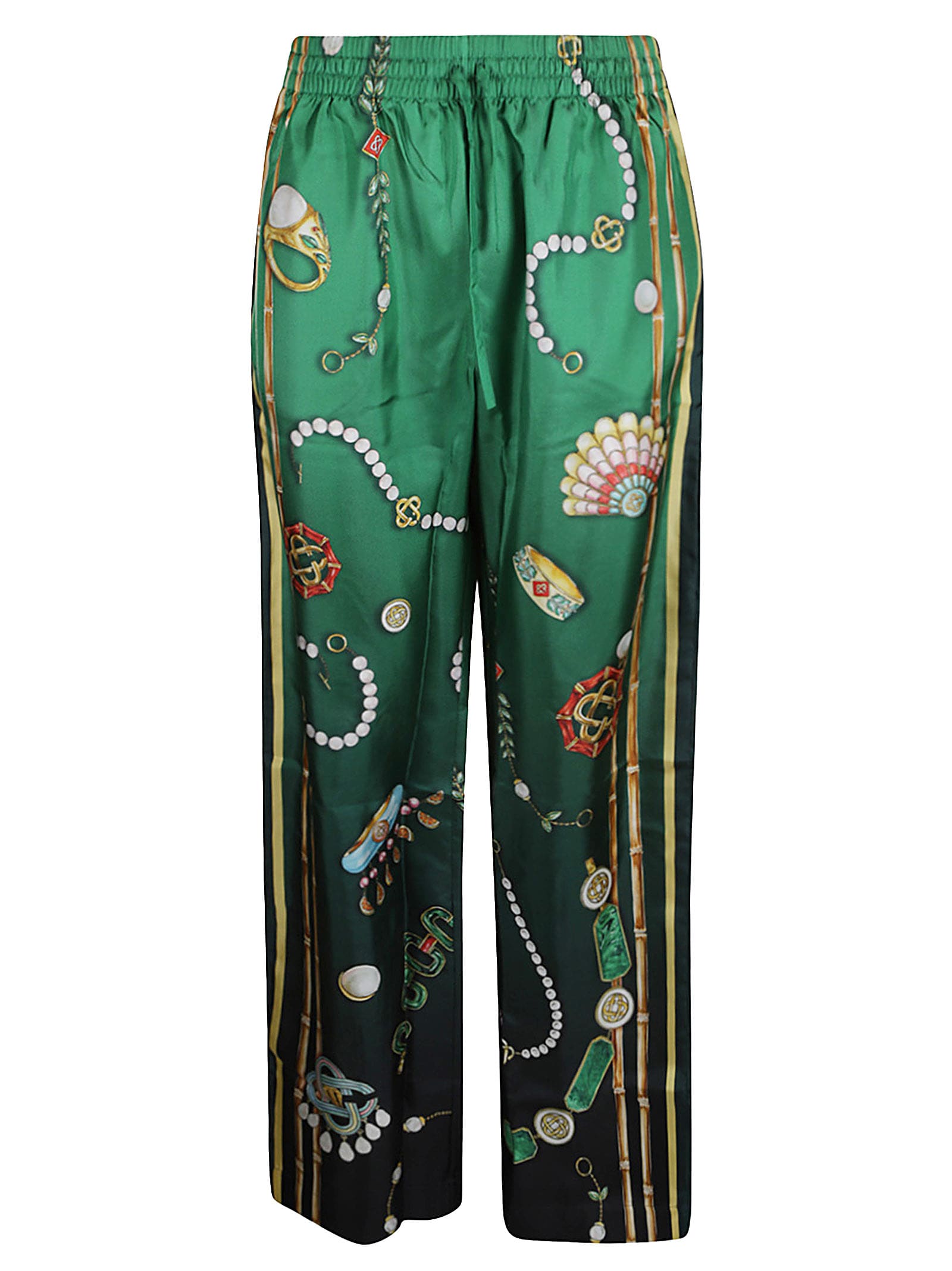 Shop Casablanca Day Pajama Trousers In La Boite A Bijoux Print Green