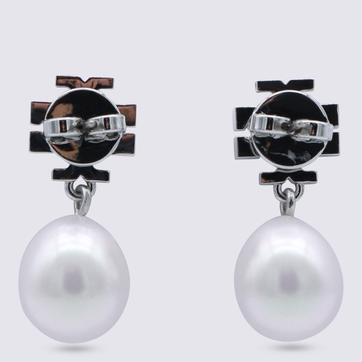 Tory Burch Silver And Pearl Brass Earrings In Multi