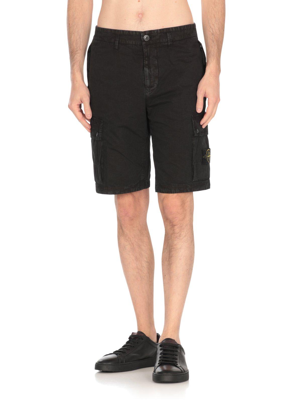 Stone Island Compass Patch Bermuda Shorts In Black