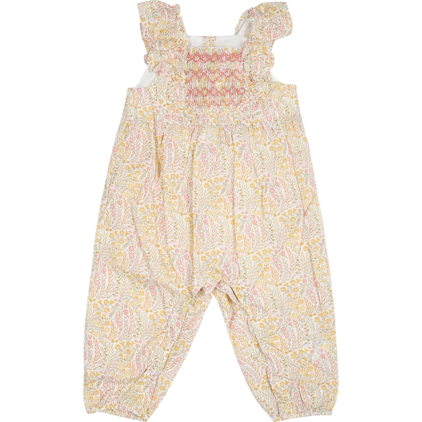 Shop Tartine Et Chocolat Ivory Dungarees For Baby Girl With Liberty Fabric