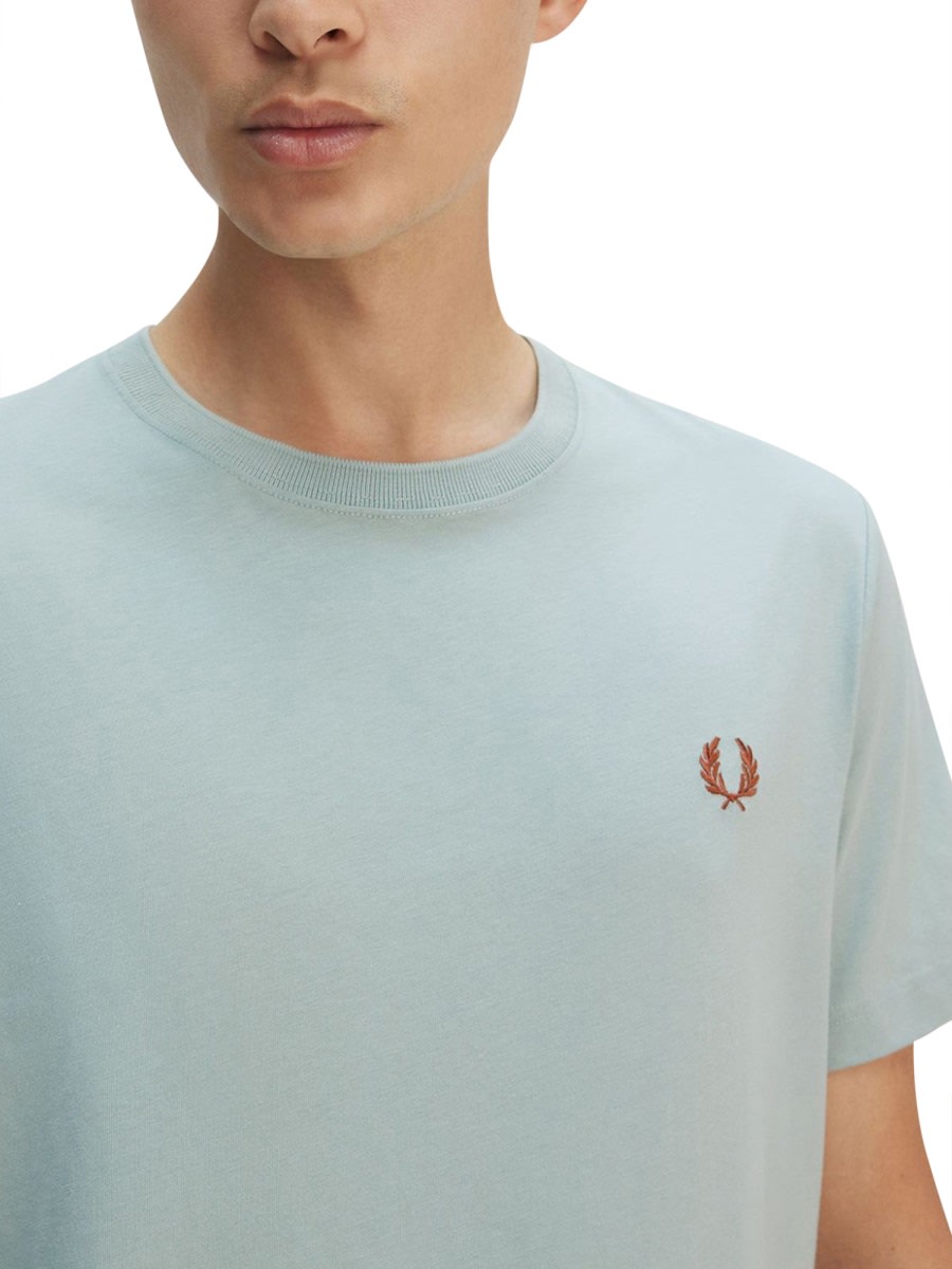 Fred Perry Logo-embroidered Cotton T-shirt In Baby Blue