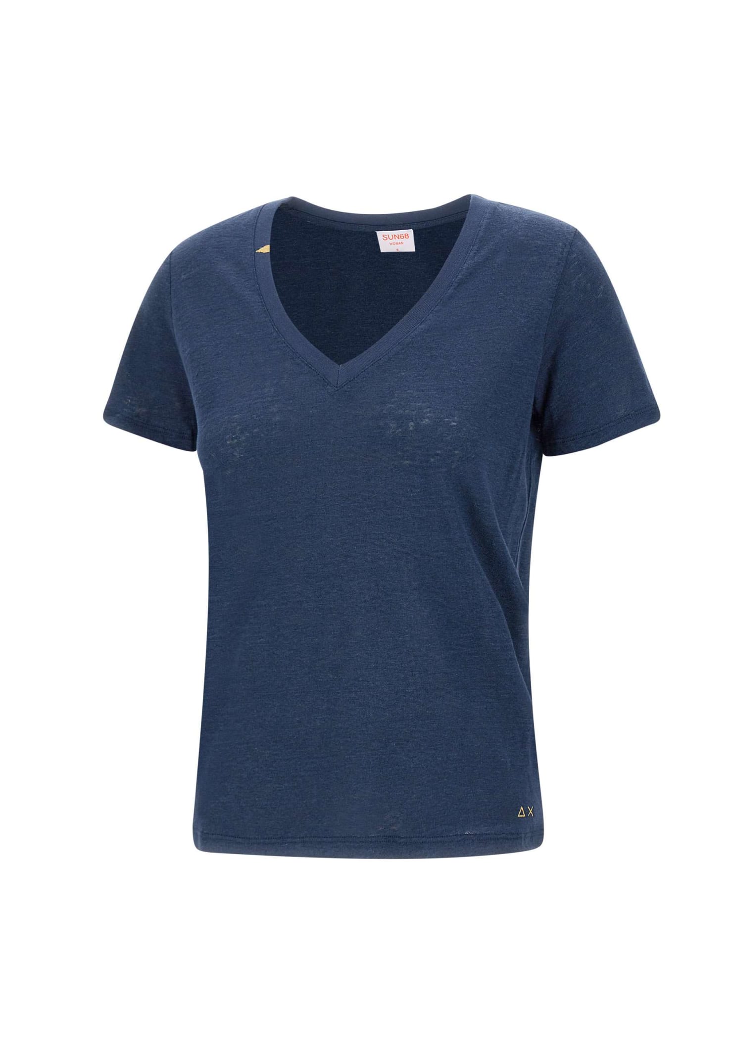 Shop Sun 68 V Neck Linen T-shirt In Blue