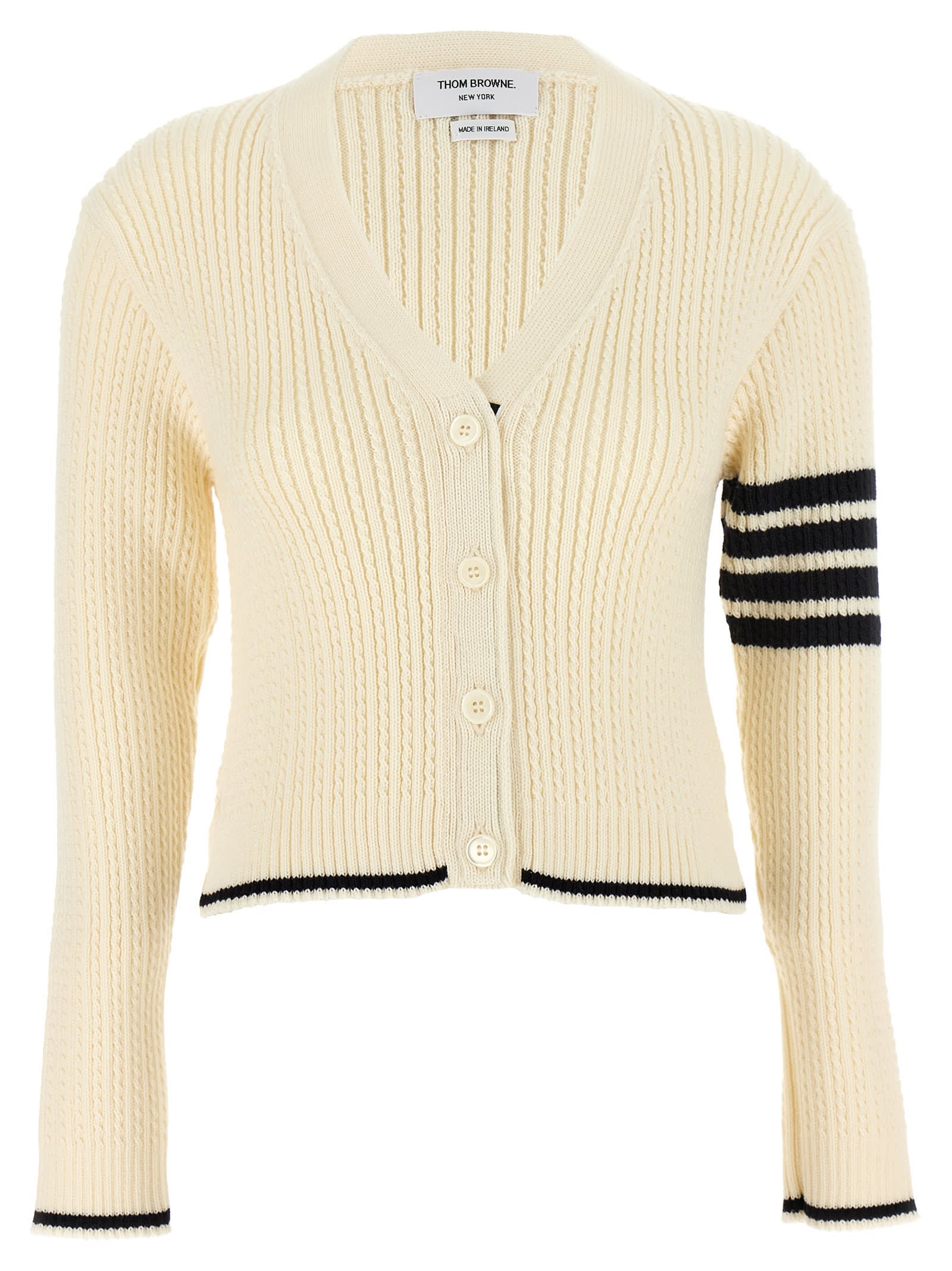 Shop Thom Browne 4 Bar Cardigan In White/black