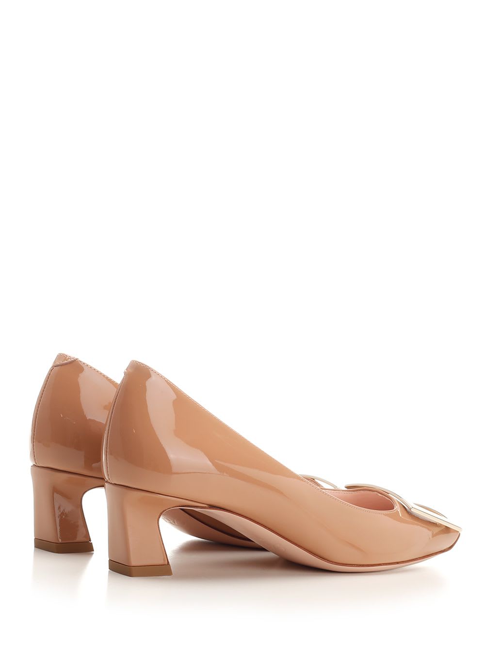 Shop Roger Vivier Trompette Pumps In Patent Leather With Metal Buckle In Beige