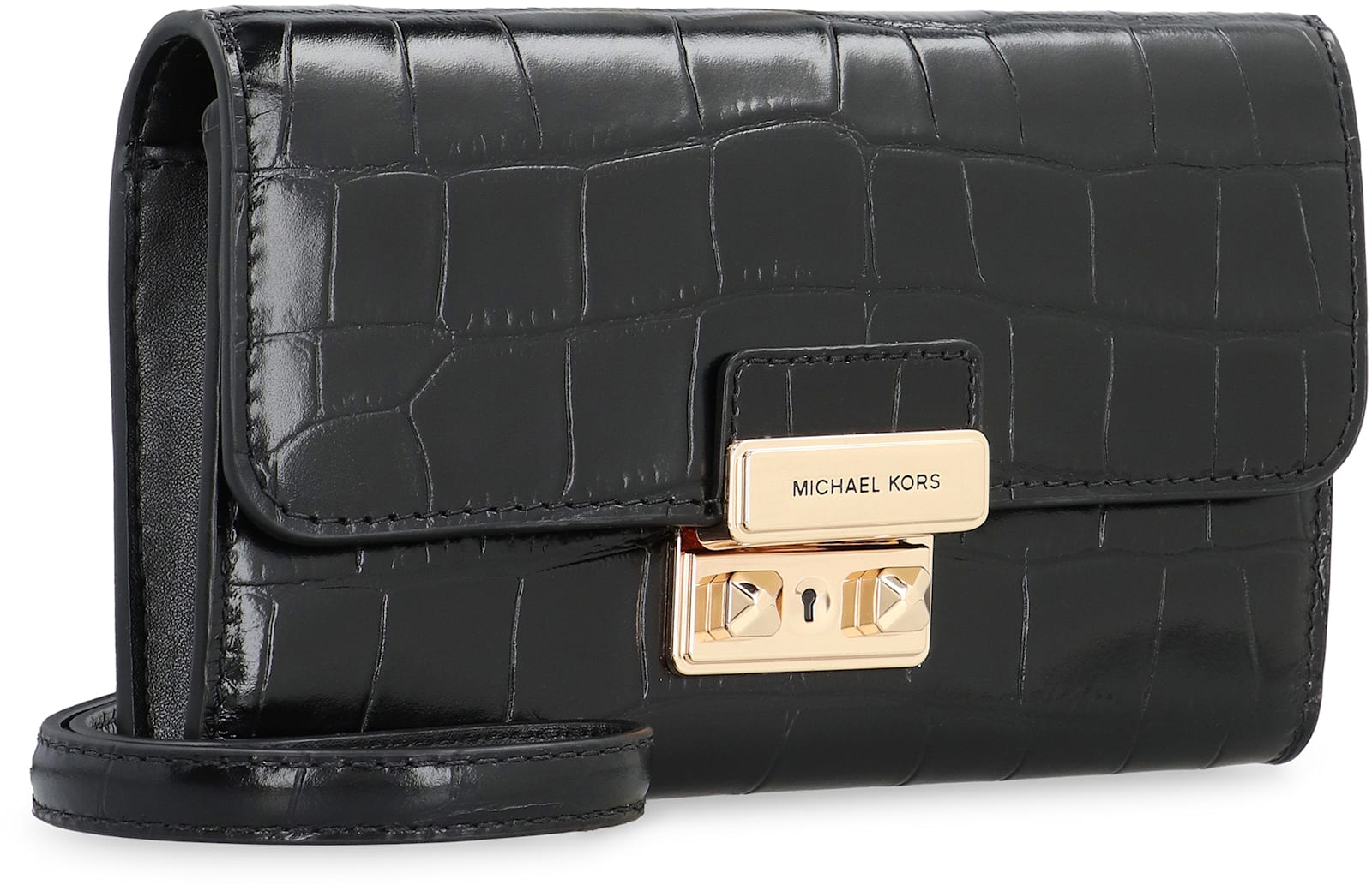 Shop Michael Michael Kors Tribeca Leather Wallet On Chain In Black