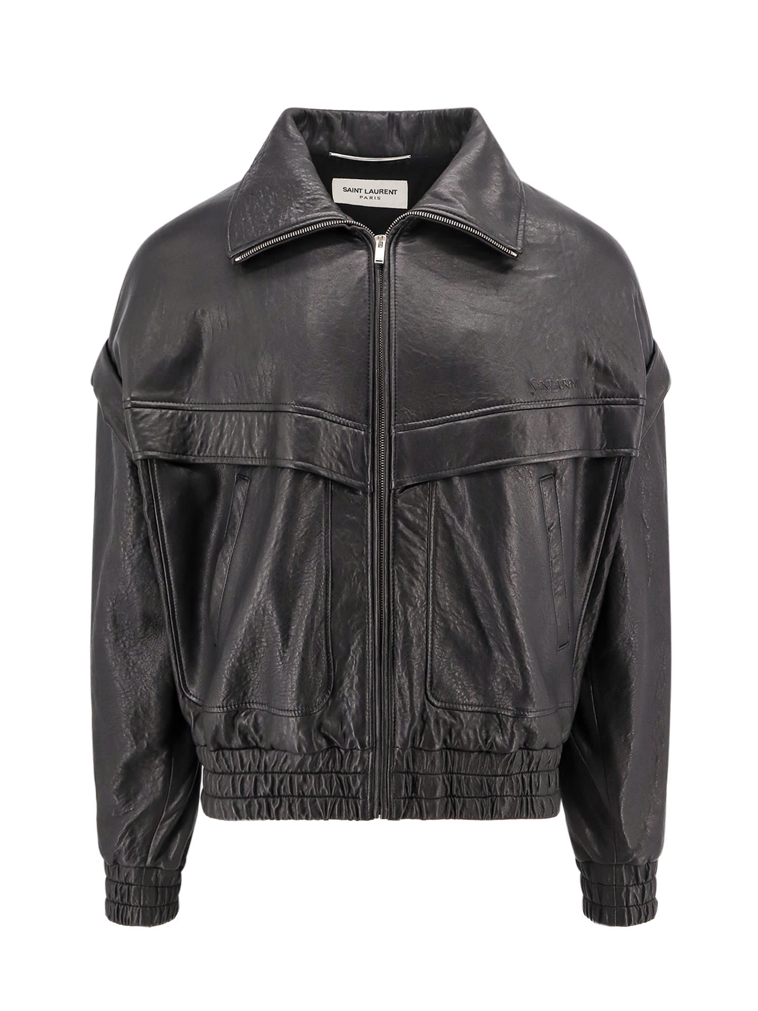 Black Bomber Jacket With Dropped Shoulders In Leather Man
