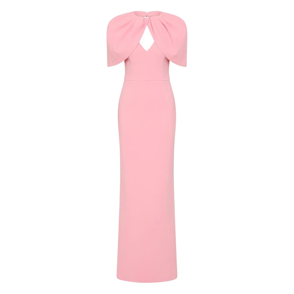 Rebecca Vallance Xena Petal-sleeve Keyhole Gown In Pink