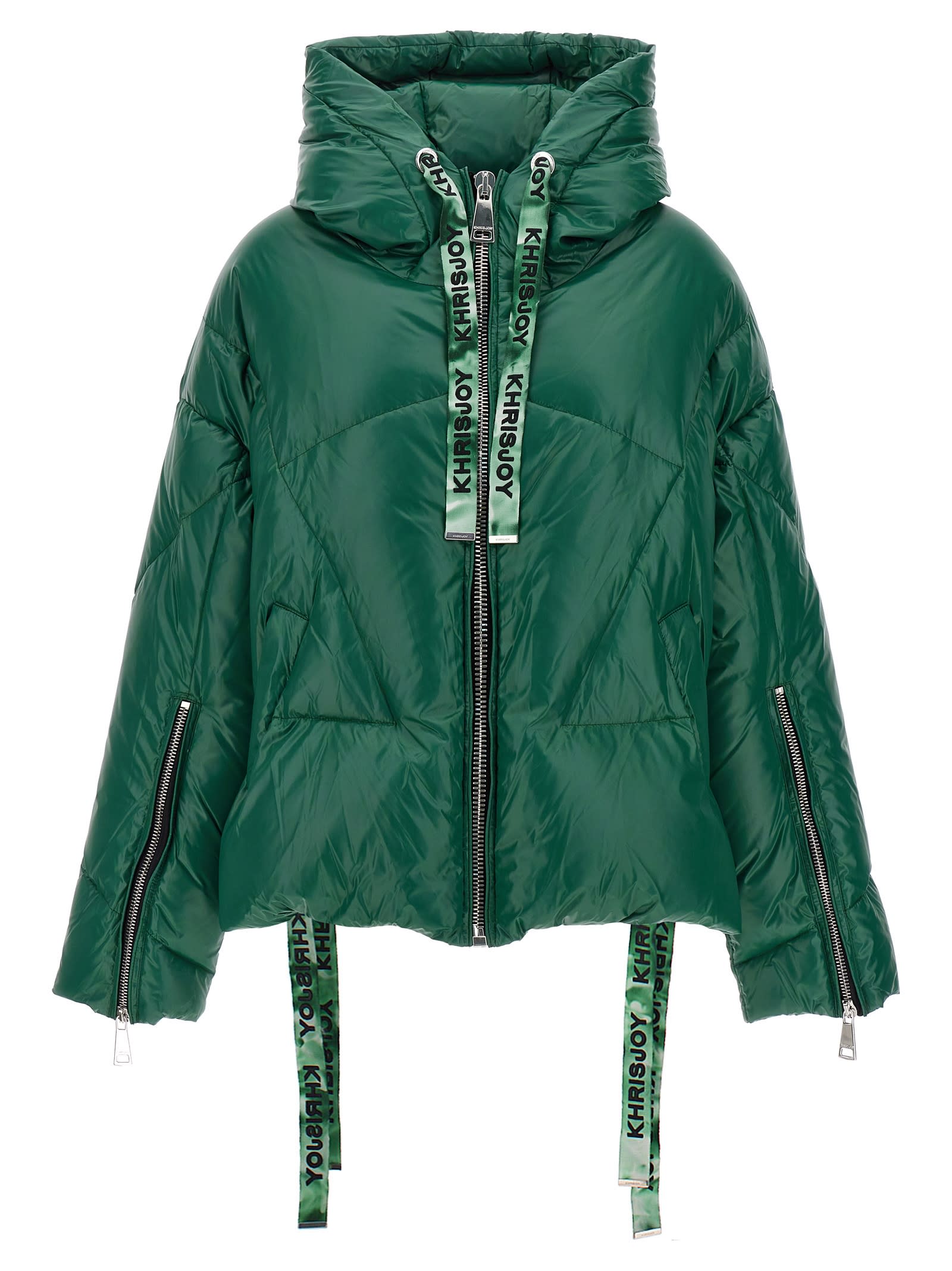 Shop Khrisjoy Chris Iconic Shiny Down Jacket In Forest Green