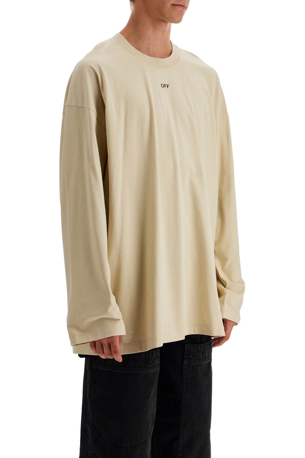 Shop Off-white Long Sleeve Oversized T-shirt For In Brown Rice - Black (beige)