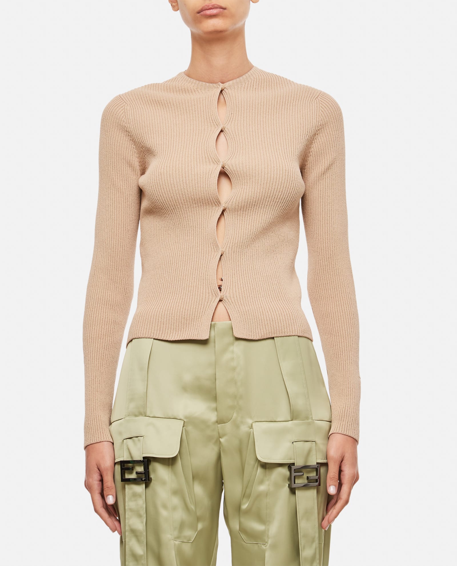 Fendi Biscuit Cotton Blend Cardigan In Brown