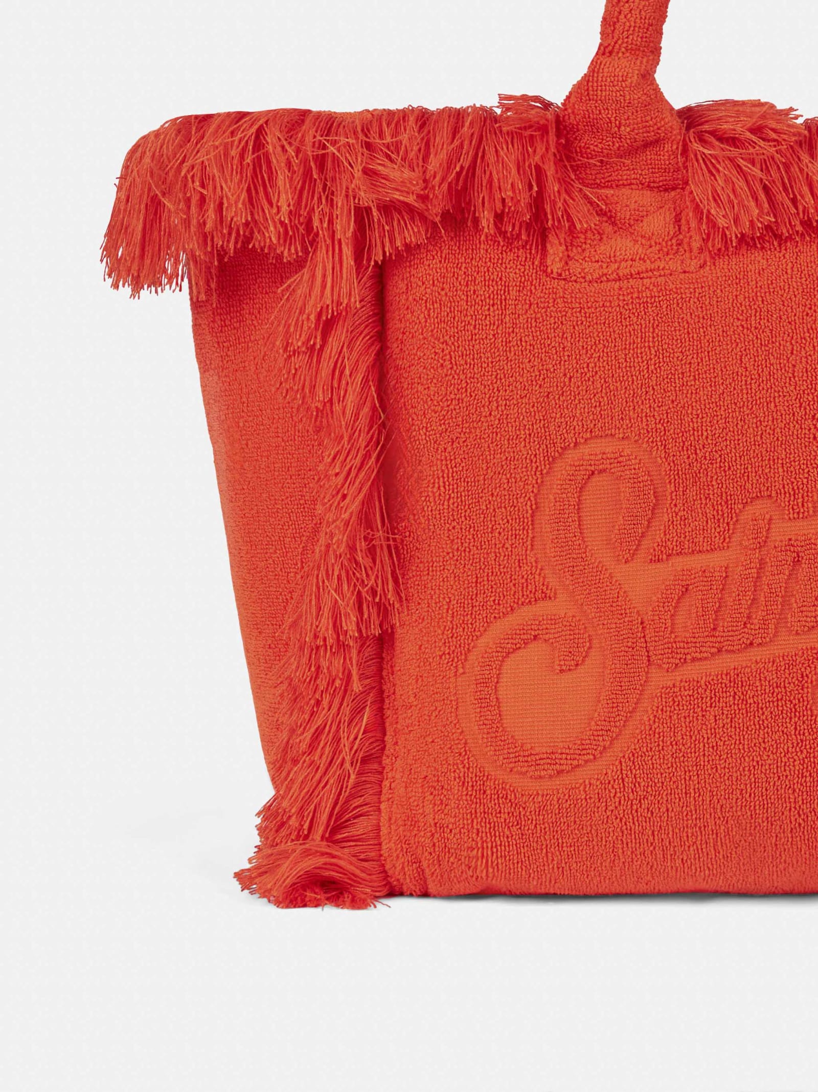 Mc2 Saint Barth Vanity Orange Terry Shoulder Soft Bag With Embossed Logo In Orange