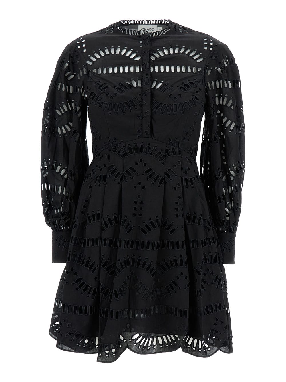 franca Mini Black Dress With Floreal Print In Cotton Blend Woman