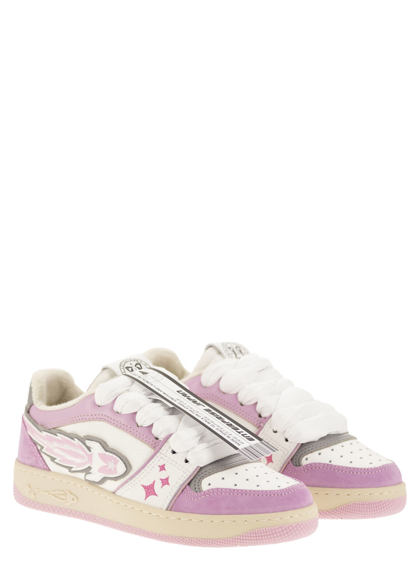 Shop Enterprise Japan Ej Egg Rocket - Leather Trainers With Logo In White/pink