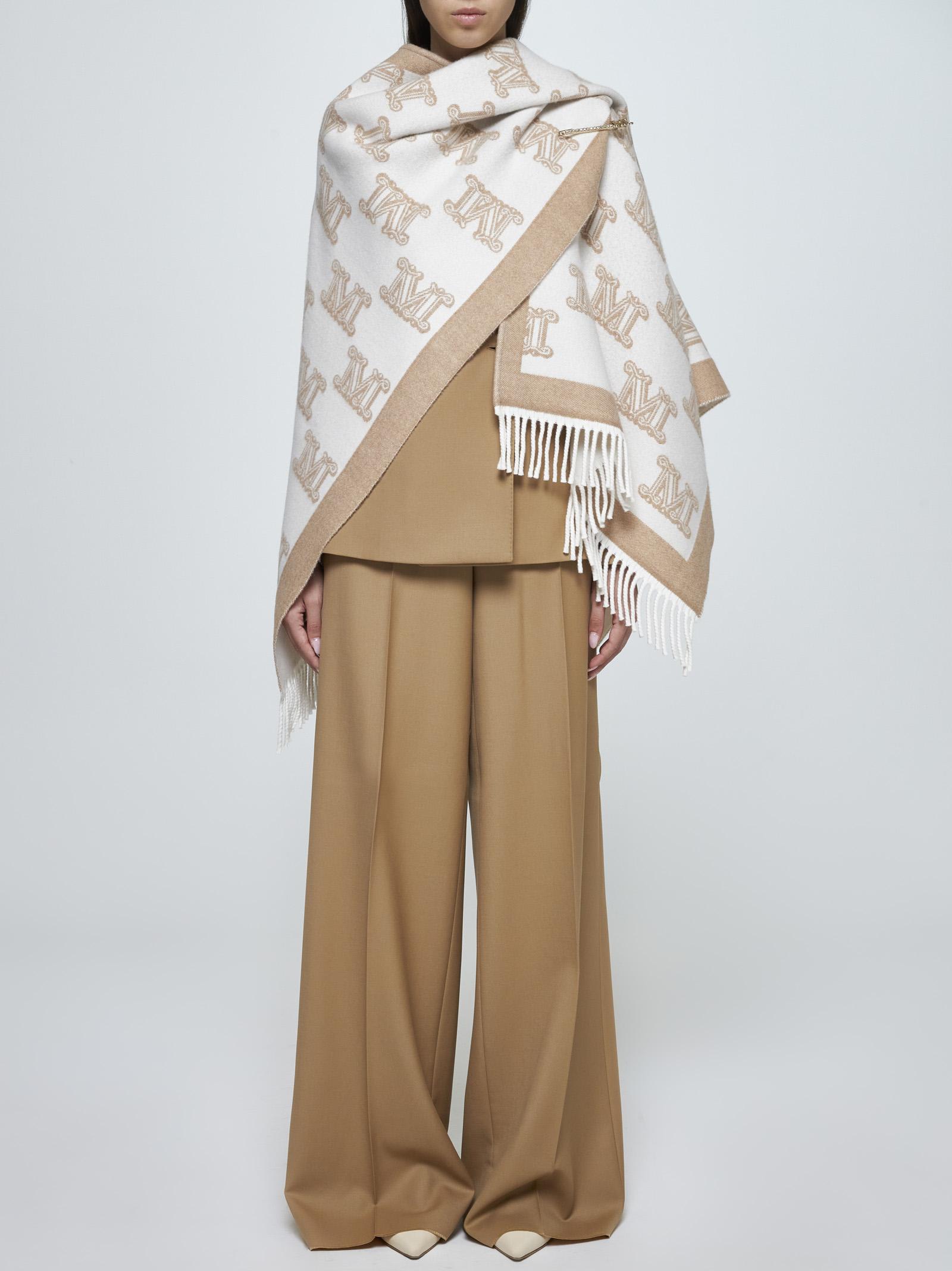 Shop Max Mara Frine Safety-pin Wool Poncho In Neutrals