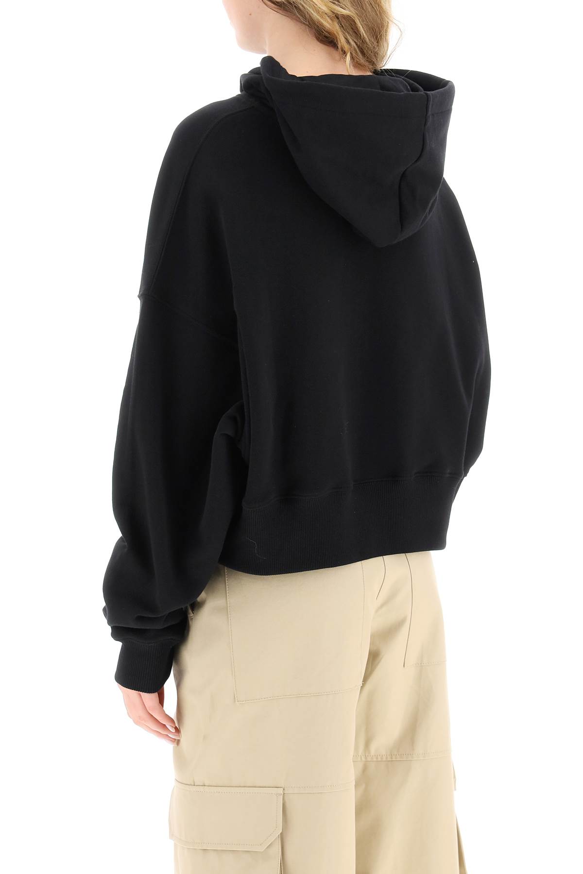 Shop Msgm Small Logo Cropped Sweatshirt In Nero