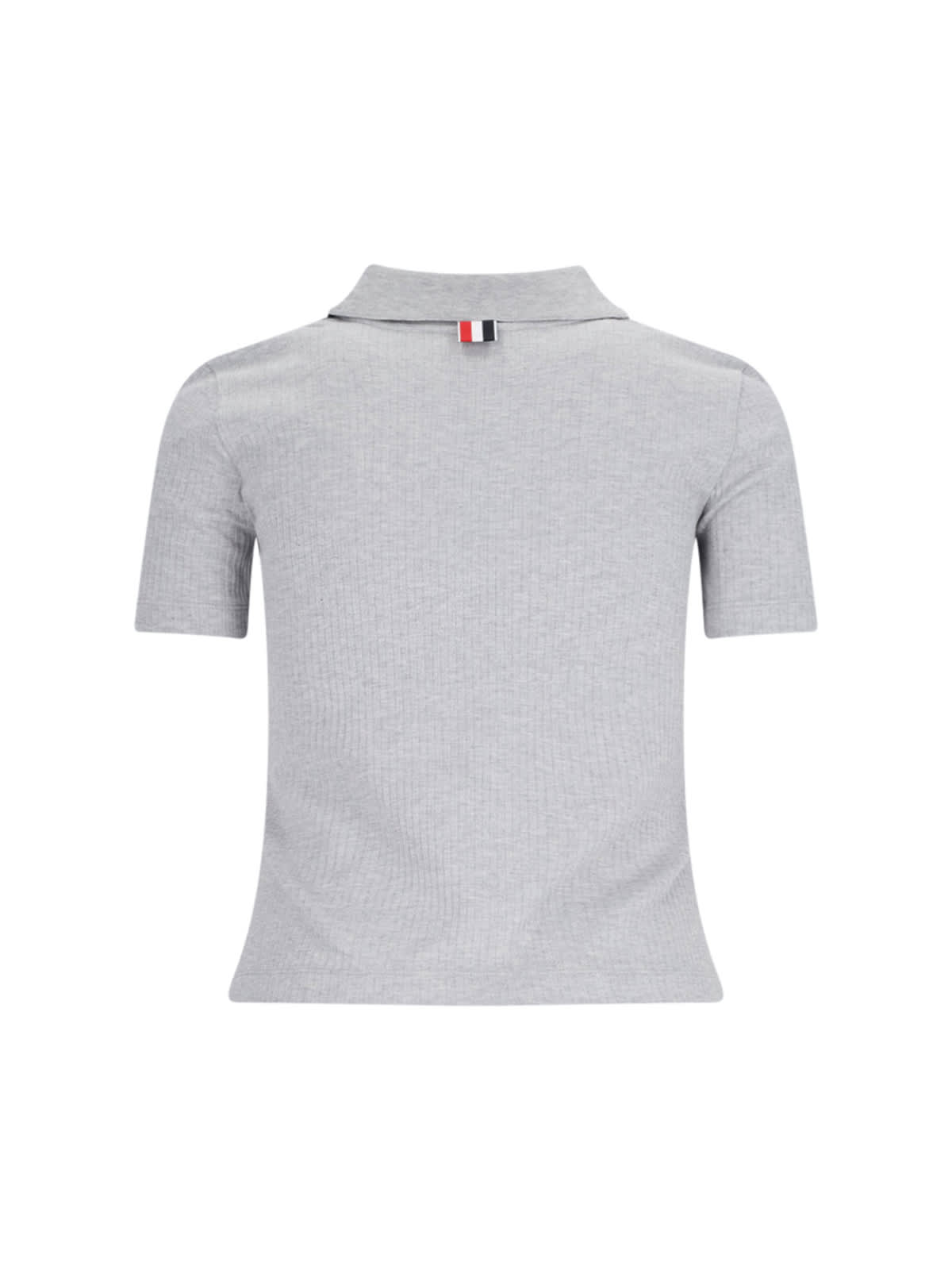 Shop Thom Browne Three Stripes Knit Polo Shirt In Gray