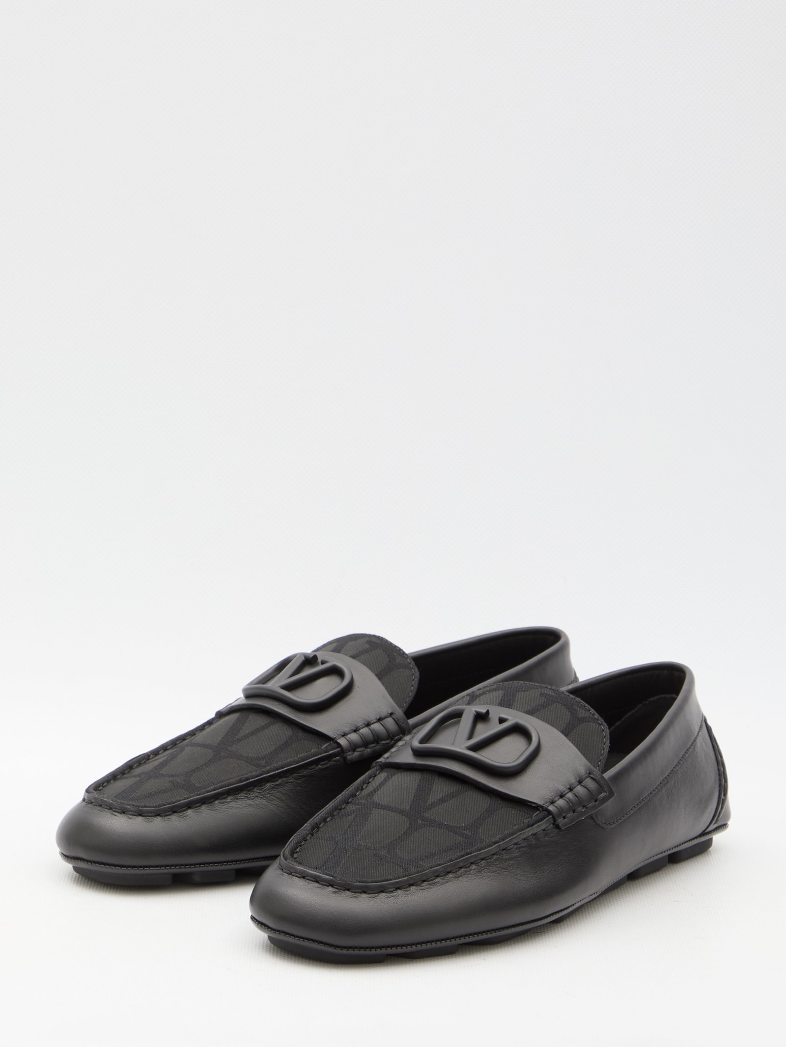 Shop Valentino Driver Loafers In Black