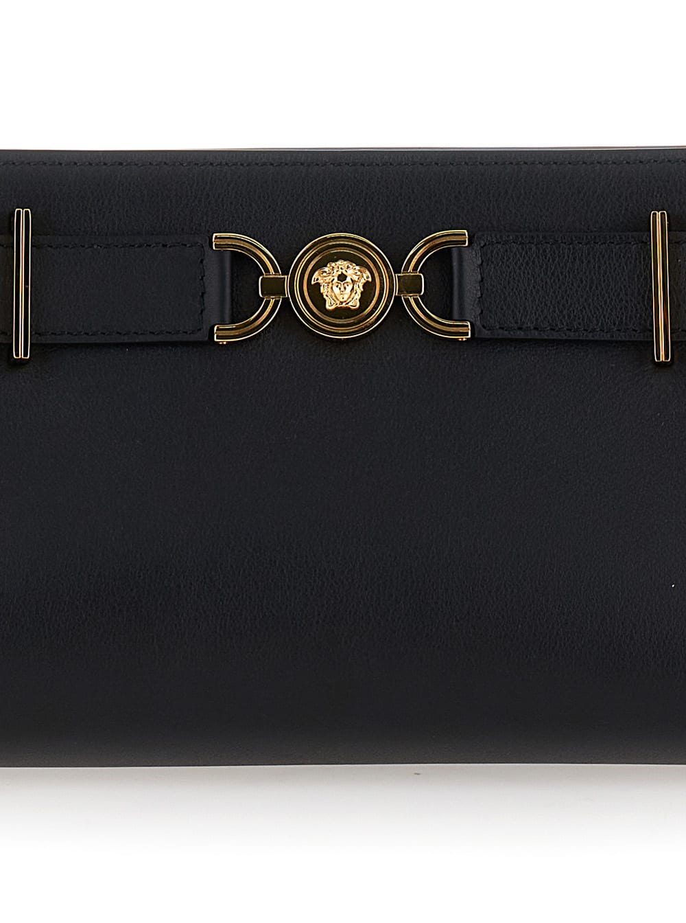 Shop Versace Medusa 95 Black Clutch With Logo Belt Detail In Leather Woman