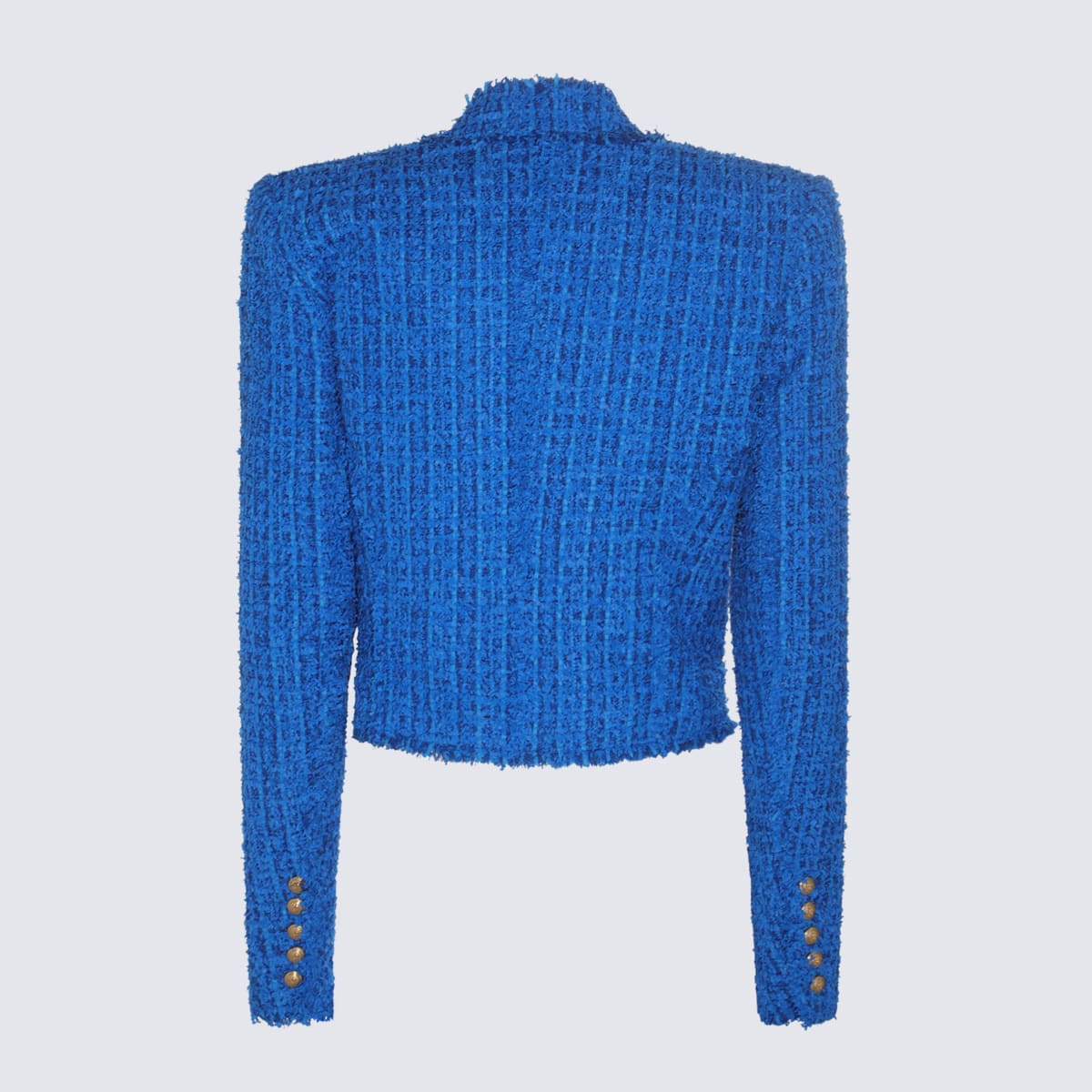 Shop Balmain Cobalt Tweed Blazer In Red