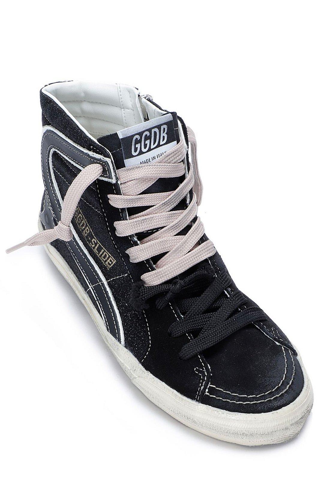 Golden Goose Slide Classic Glitter Upper Suede Toe Leather Star In Black