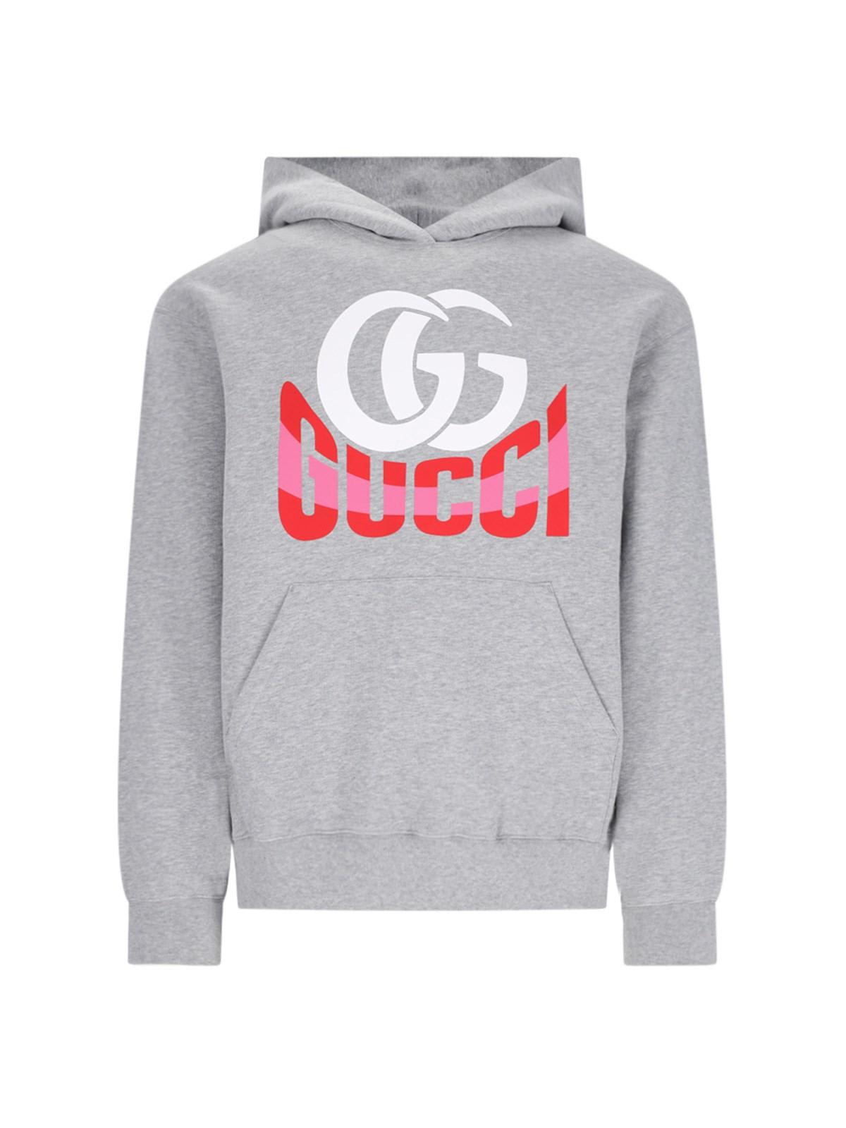 Shop Gucci Logo Hoodie In Grey/melange/mc