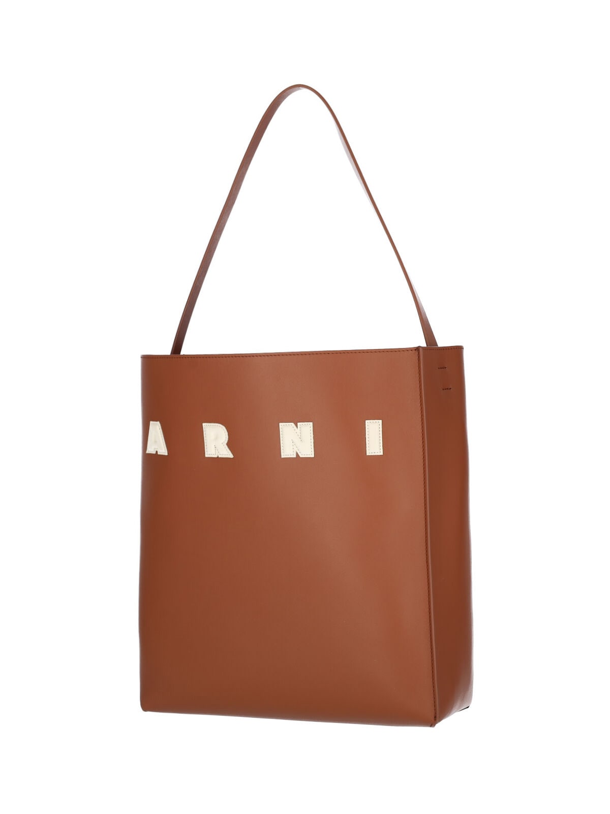 Marni Brown Structured Calfskin Shopping Bag With Ivory Details In Brown